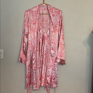 Adonna Pink Patterned Women's 2 Piece Robe And Silky Slip Dress